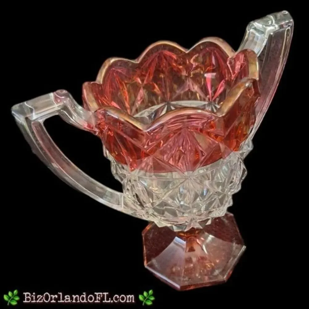 VINTAGE: Indiana Glass Monticello Trophy Clear Glass Vase w/ Ruby Red Stain HTF